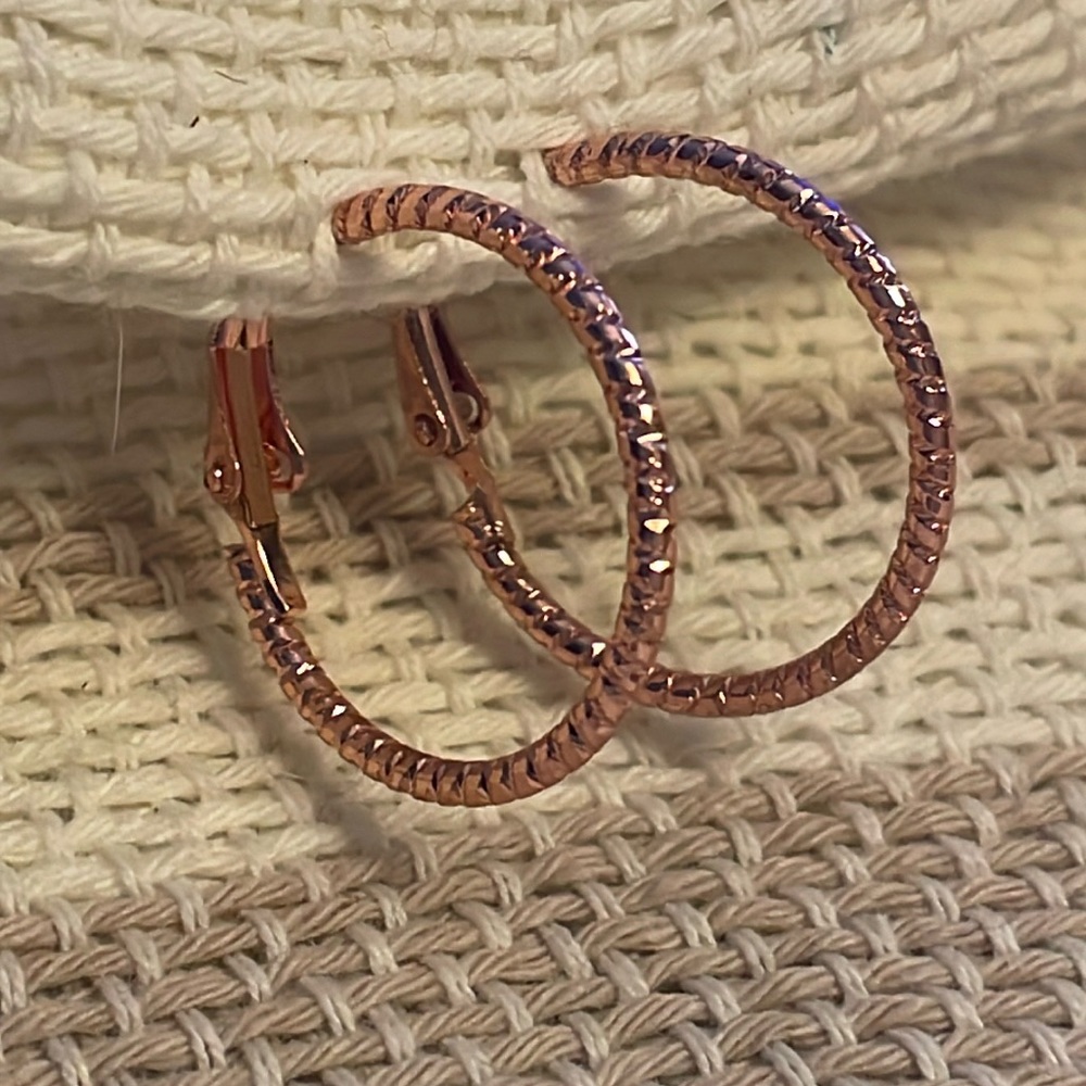 Small rose gold tone hoops